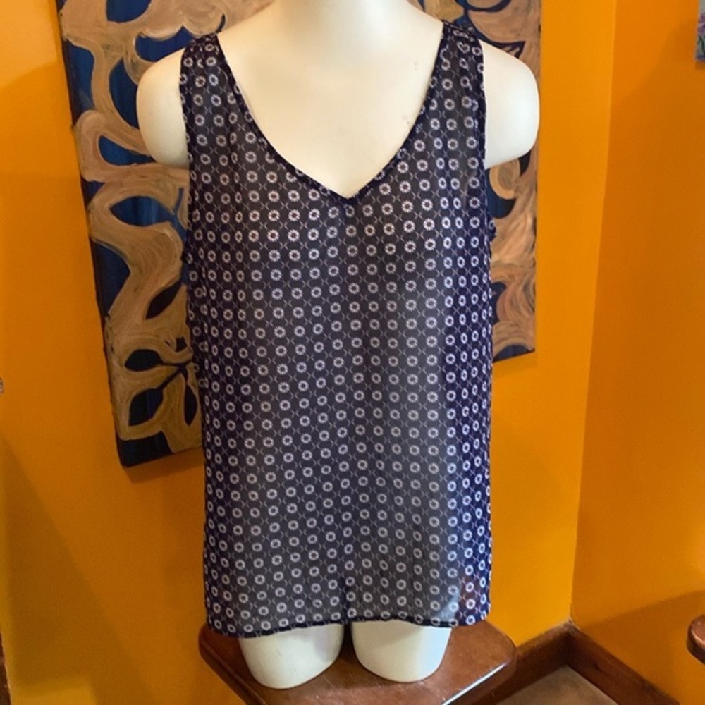 GAP Navy Blue Printed Sleeveless V-Neck Top